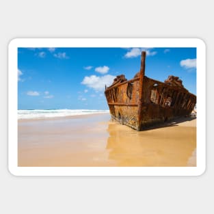 Shipwreck, Maheno rusting hulk grounded on Fraser Island. Sticker